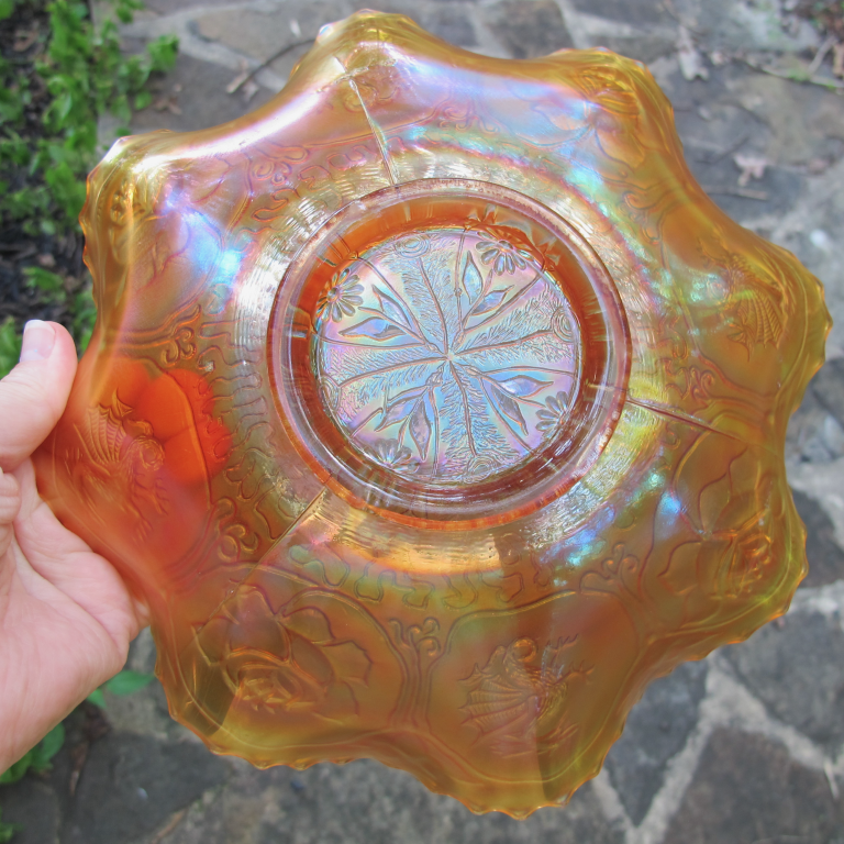 Antique Fenton Dragon & Lotus Marigold Carnival Glass Bowl PINK