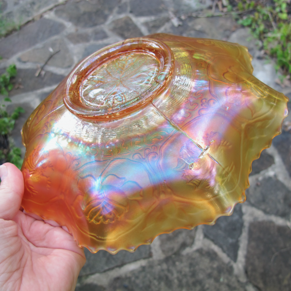 Antique Fenton Dragon & Lotus Marigold Carnival Glass Bowl - PINK!