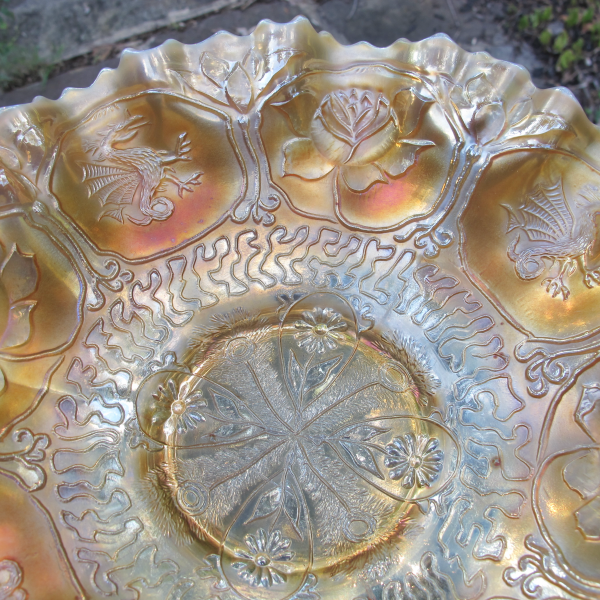 Antique Fenton Peach Opal Dragon & Lotus Carnival Glass 3N1 Bowl