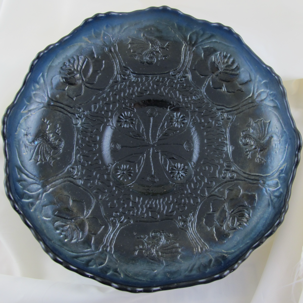 Antique Fenton Black Blue Yellow Amethyst Dragon & Lotus Carnival Glass Bowl - THE FAMOUS RAINBOW BOWL