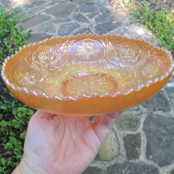 Antique Fenton Marigold on Moonstone Dragon & Lotus Carnival Glass ICS Bowl