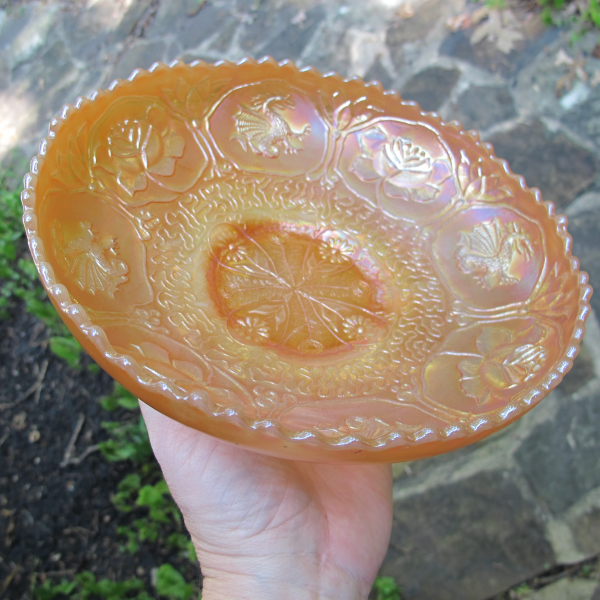 Antique Fenton Marigold on Moonstone Dragon & Lotus Carnival Glass ICS Bowl