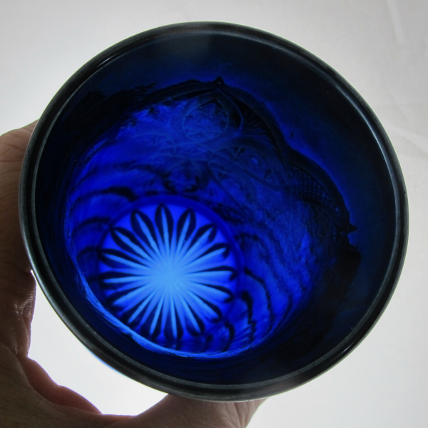 Antique Cristalerias Papini Lucile Blue Carnival Glass Water Set