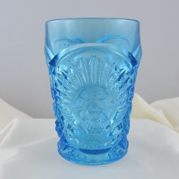 Antique U.S. Glass Rising Sun Sapphire Blue Glass Tumbler - EAPG