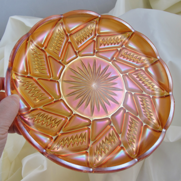 Antique Zipper Stitch Marigold Carnival Glass Cordial Set - Decanter w Undertray