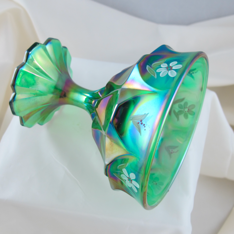 Fenton Spruce Green Painted Carnival Glass Lidded Candy Dish Ltd