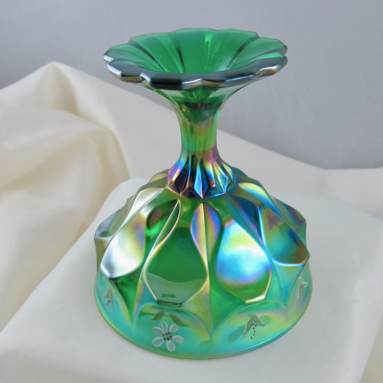 Fenton Spruce Green Painted Carnival Glass Lidded Candy Dish Ltd