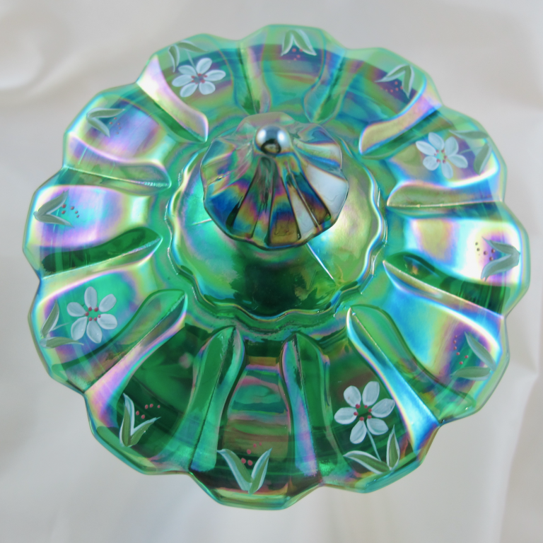 Fenton Spruce Green Painted Carnival Glass Lidded Candy Dish Ltd