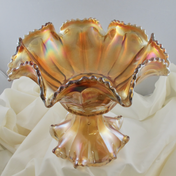 Antique Imperial Flute #393 Marigold Carnival Glass Punch Set (Bowl & Base)