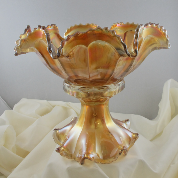 Antique Imperial Flute #393 Marigold Carnival Glass Punch Set (Bowl & Base)