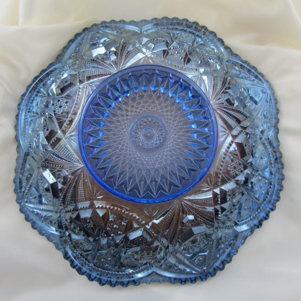 Antique Imperial Blue Wheels Carnival Glass Flared Bowl - Rare (Powder blue?)