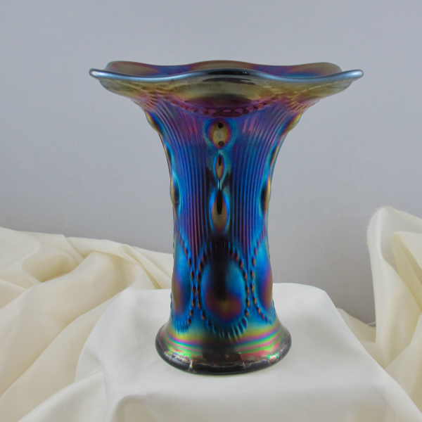 Antique Imperial Electric Purple Beaded Bullseye Carnival Glass Short Vase