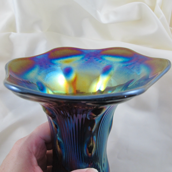 Antique Imperial Electric Purple Beaded Bullseye Carnival Glass Short Vase