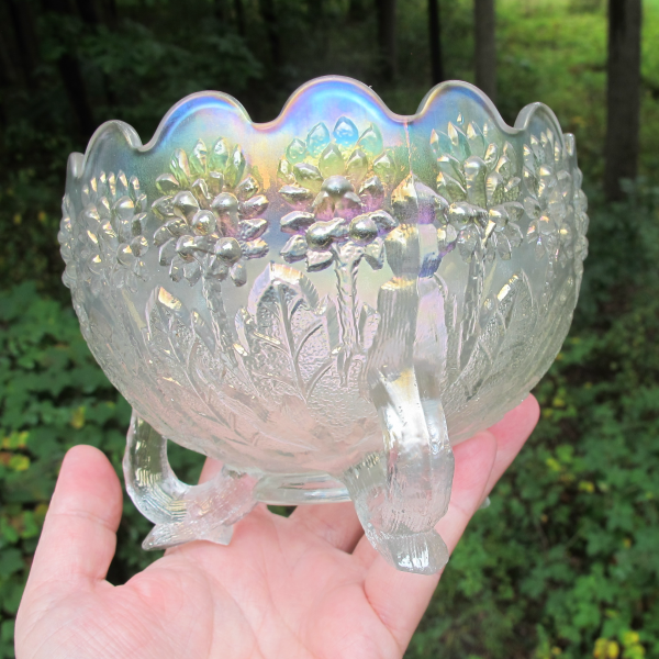 Antique Fenton Fenton’s Flowers White Carnival Glass Nut Bowl – RARE COLOR!