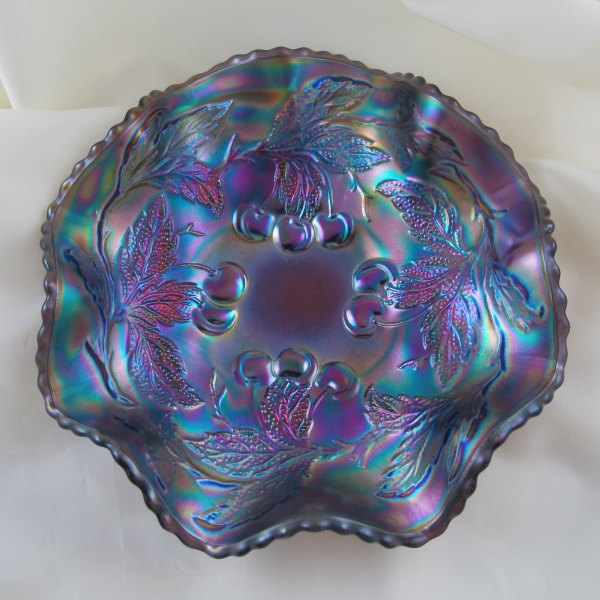 Antique Dugan Cherries Amethyst Carnival Glass Small Bowl
