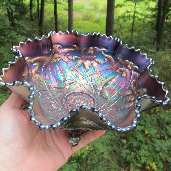 Antique Northwood Wishbone Amethyst Carnival Glass Bowl