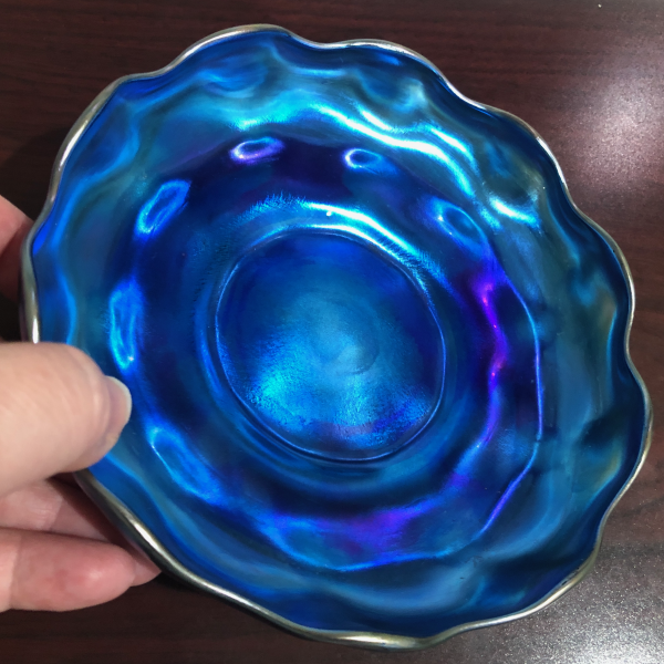 Antique LCT Louis Comfort Tiffany Blue Favrile Art Glass Bowl #1277 Signed