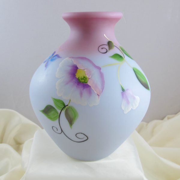 Fenton Blue Burmese Butterfly Art Glass Bulbous Vase