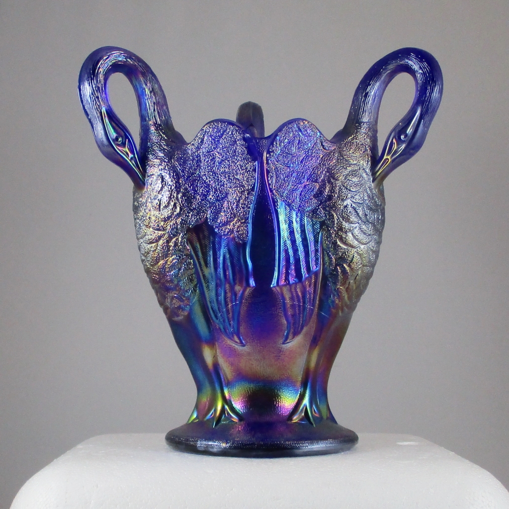 Imperial Blue 3 Swans Carnival Glass Vase Carnival Glass