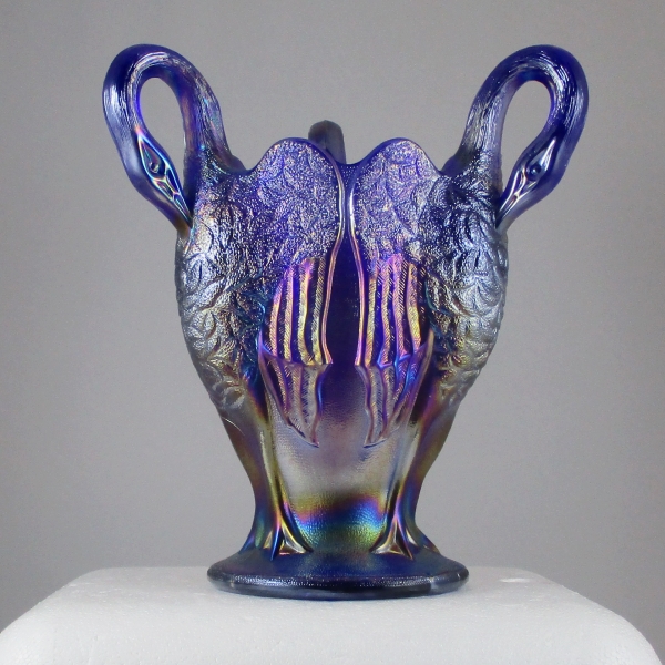 Imperial Blue 3 Swans Carnival Glass Vase