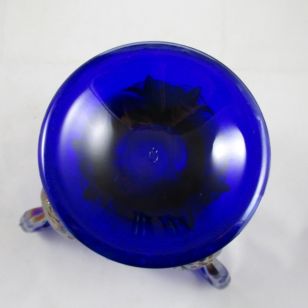 Imperial Blue 3 Swans Carnival Glass Vase