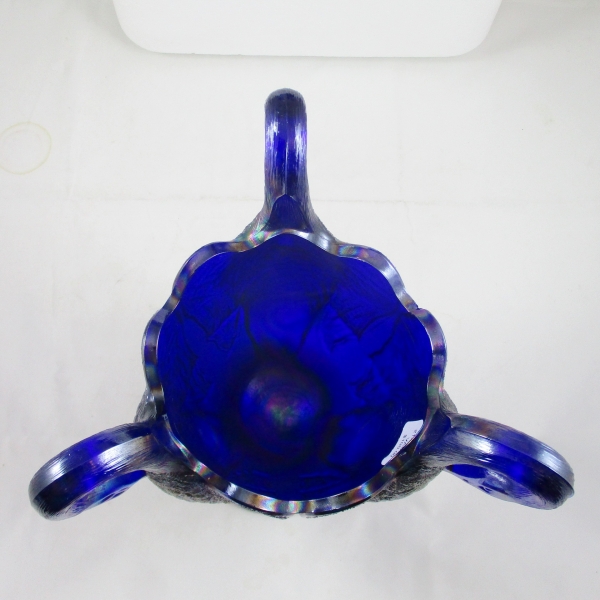 Imperial Blue 3 Swans Carnival Glass Vase