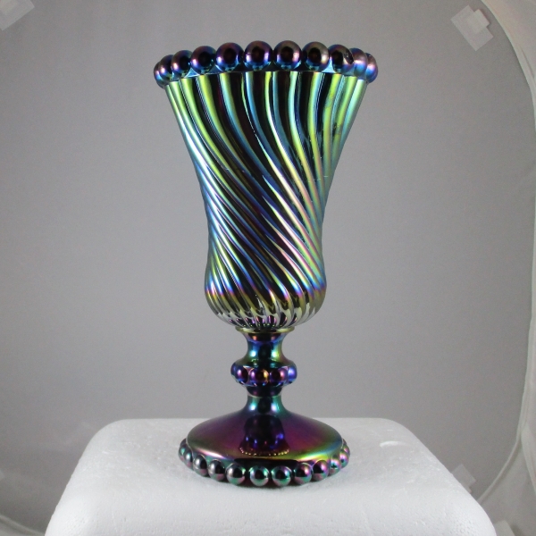 LE Smith Purple Ball & Swirl Carnival Glass Vase