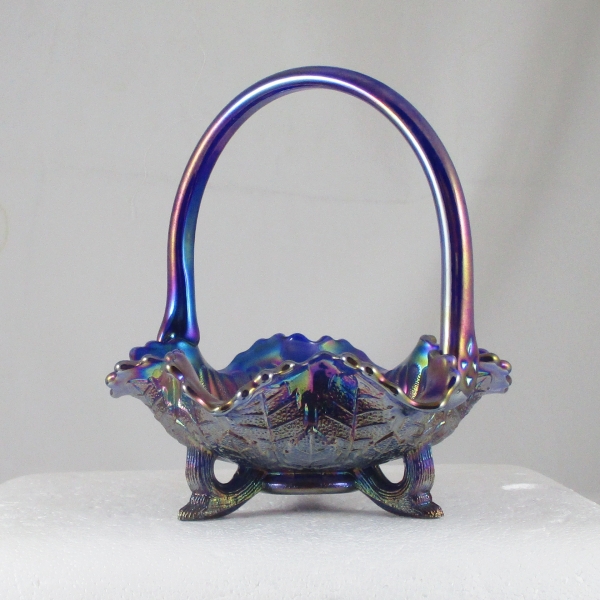 Fenton Marigold Cobalt Butterfly Carnival Glass Handled Basket