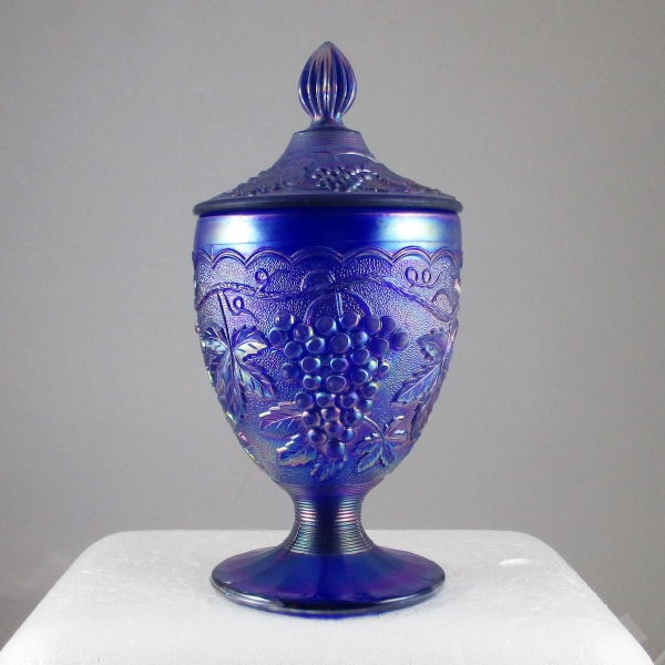 Imperial Blue Imperial Grape Carnival Glass Covered Jar
