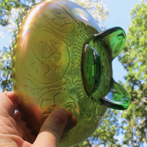 Antique Fenton Apple Green Dragon & Lotus Carnival Glass Bowl