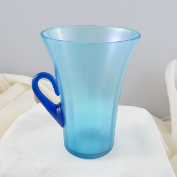 Antique Fenton Celeste Blue Cobalt Handle #220 Stretch Carnival Glass Mug