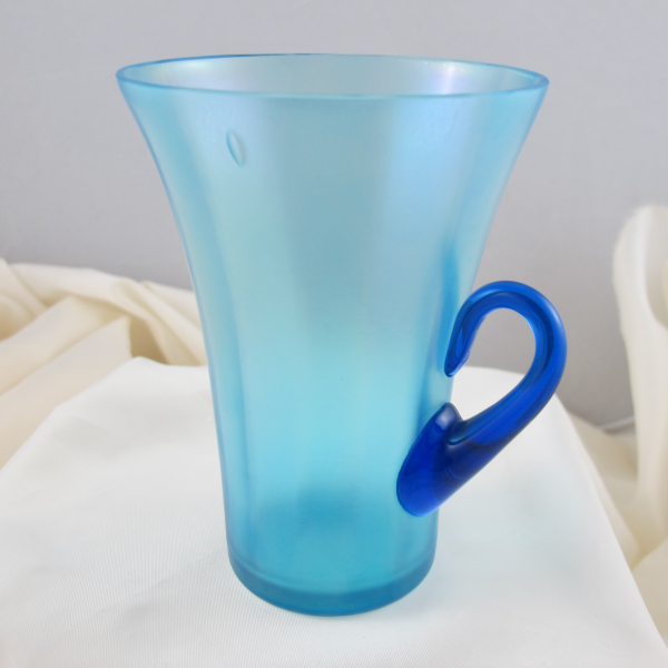 Antique Fenton Celeste Blue Cobalt Handle #220 Stretch Carnival Glass Mug