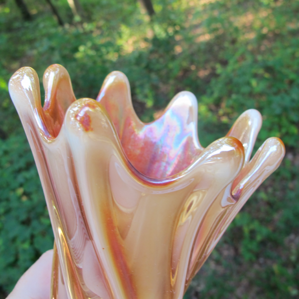 Antique Dugan Wide Rib Peach Opal Carnival Glass Vase