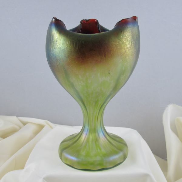 Antique Rindskopf Pepita Iridescent Art Glass Giant Rose Bowl Vase