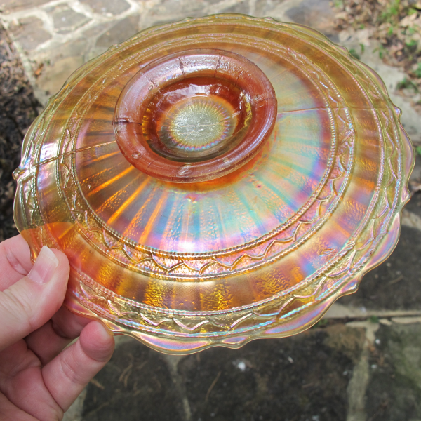 Antique Fenton Stippled Rays Scale Band Marigold Carnival Glass Plate