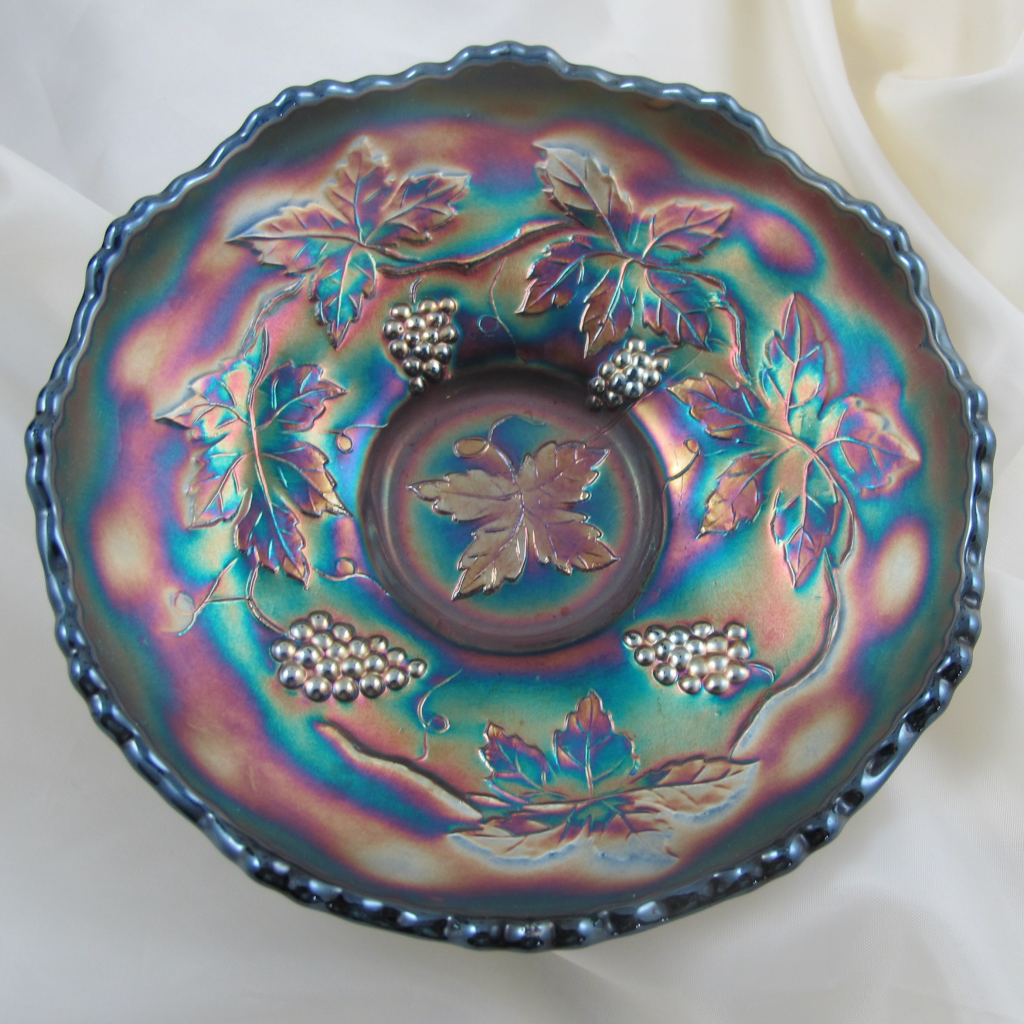 Antique Fenton Vintage Grape Blue Carnival Glass Small Berry Bowl