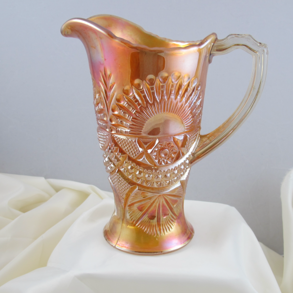 Antique US Glass? Rising Sun Marigold Carnival Glass Juice Set