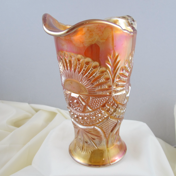 Antique US Glass? Rising Sun Marigold Carnival Glass Juice Set