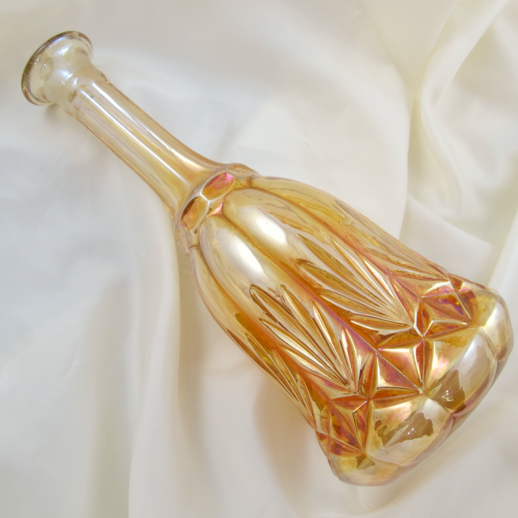 Antique Star & Fan Marigold Carnival Glass Cordial Set Decanter w