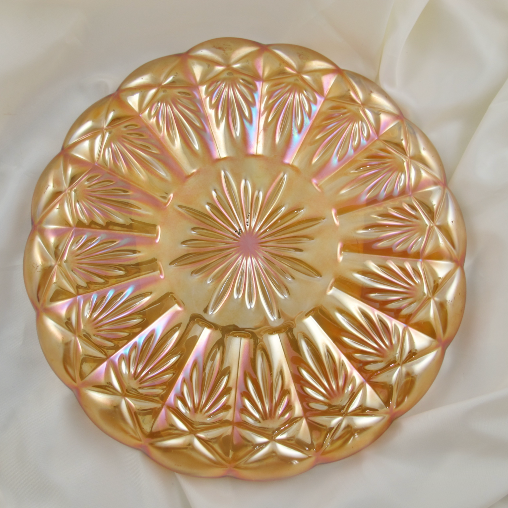 Antique Star & Fan Marigold Carnival Glass Cordial Set Decanter w