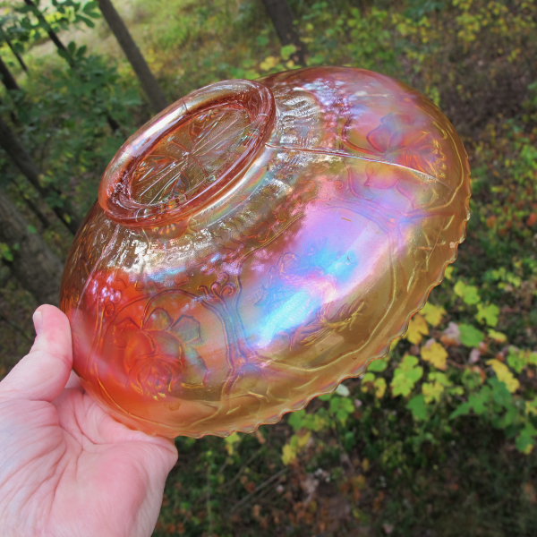 Antique Fenton Dragon & Lotus Pumpkin Marigold Carnival Glass ICS Bowl – RAINBOWS!
