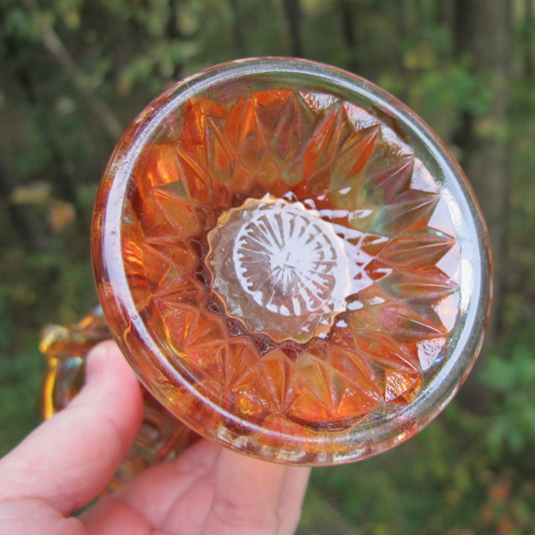 Antique Imperial Thin Rib & Drape Pumpkin Marigold Carnival Glass Mini Vase