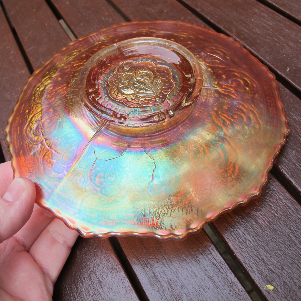 Antique Fenton Persian Medallion Pumpkin Marigold Carnival Glass Plate