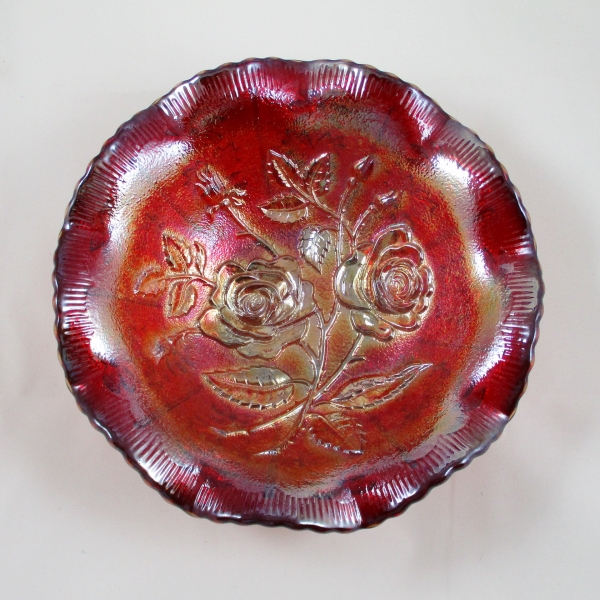 Imperial Open Rose Sunset Ruby Red Carnival Glass Bowl