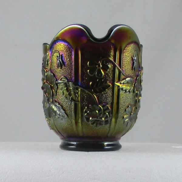 Antique Imperial Purple Pansy Carnival Glass Creamer & Sugar Set