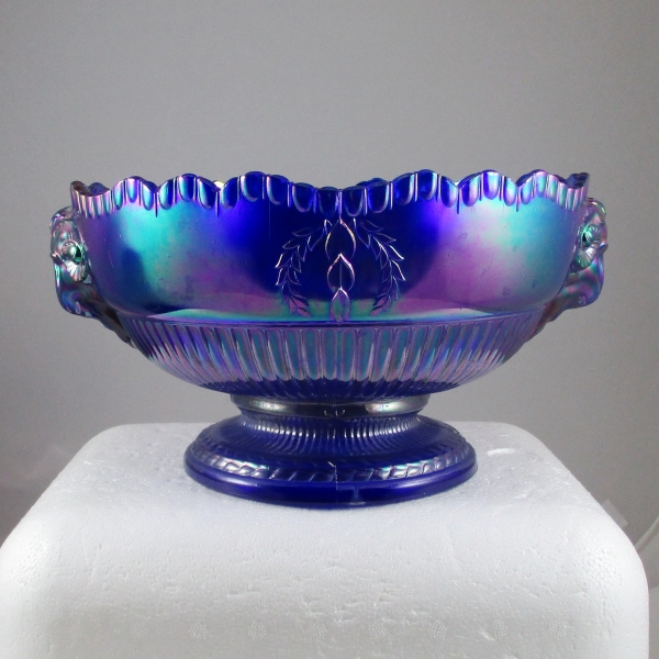 Imperial Blue Ram's Head Carnival Glass Console Bowl