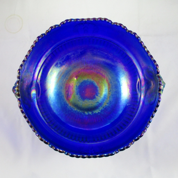 Imperial Blue Ram's Head Carnival Glass Console Bowl