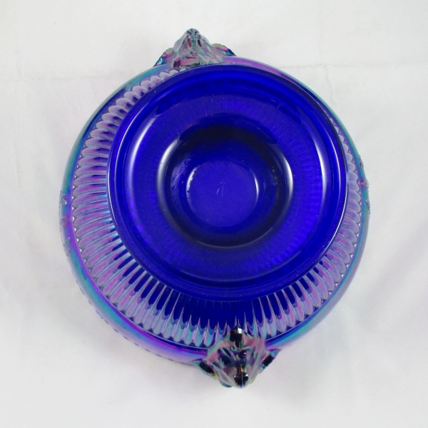 Imperial Blue Ram's Head Carnival Glass Console Bowl