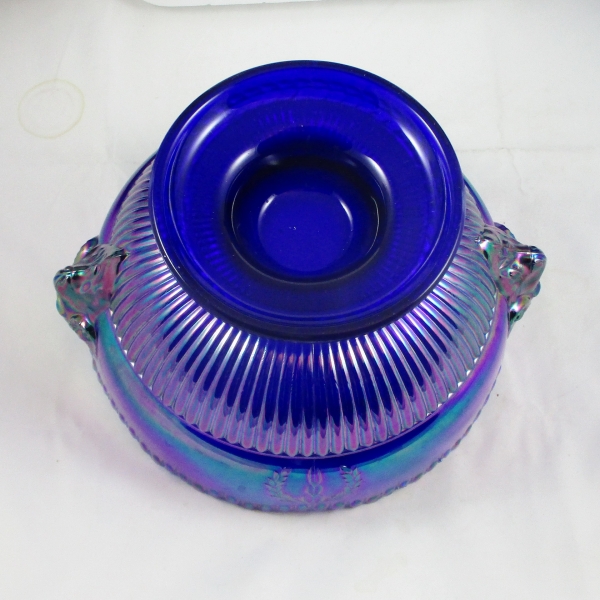 Imperial Blue Ram's Head Carnival Glass Console Bowl