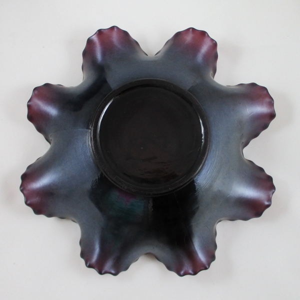 Antique Northwood Stippled Rays Amethyst Carnival Glass Ruffled Bowl